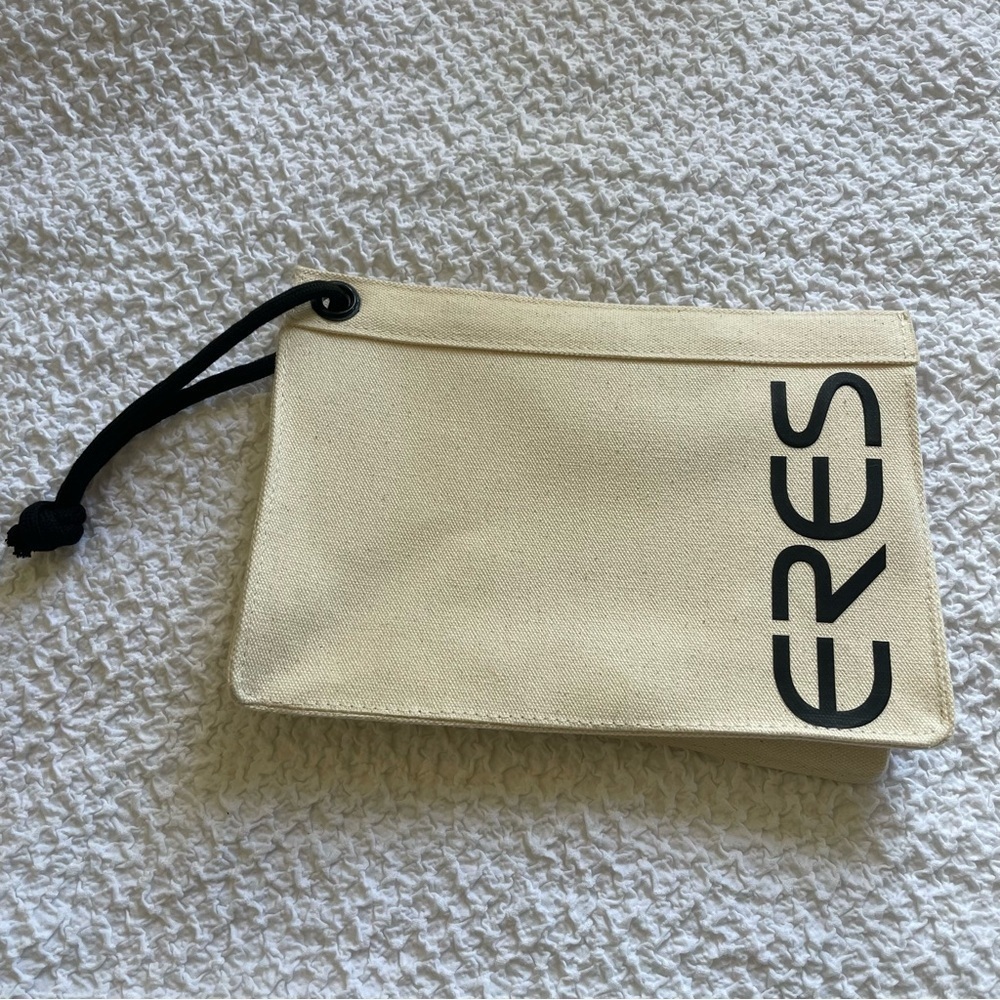 NEW Eres Canvas Logo Wristlet Clutch Cream